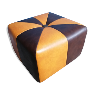Pouf imitation vintage patchwork leather