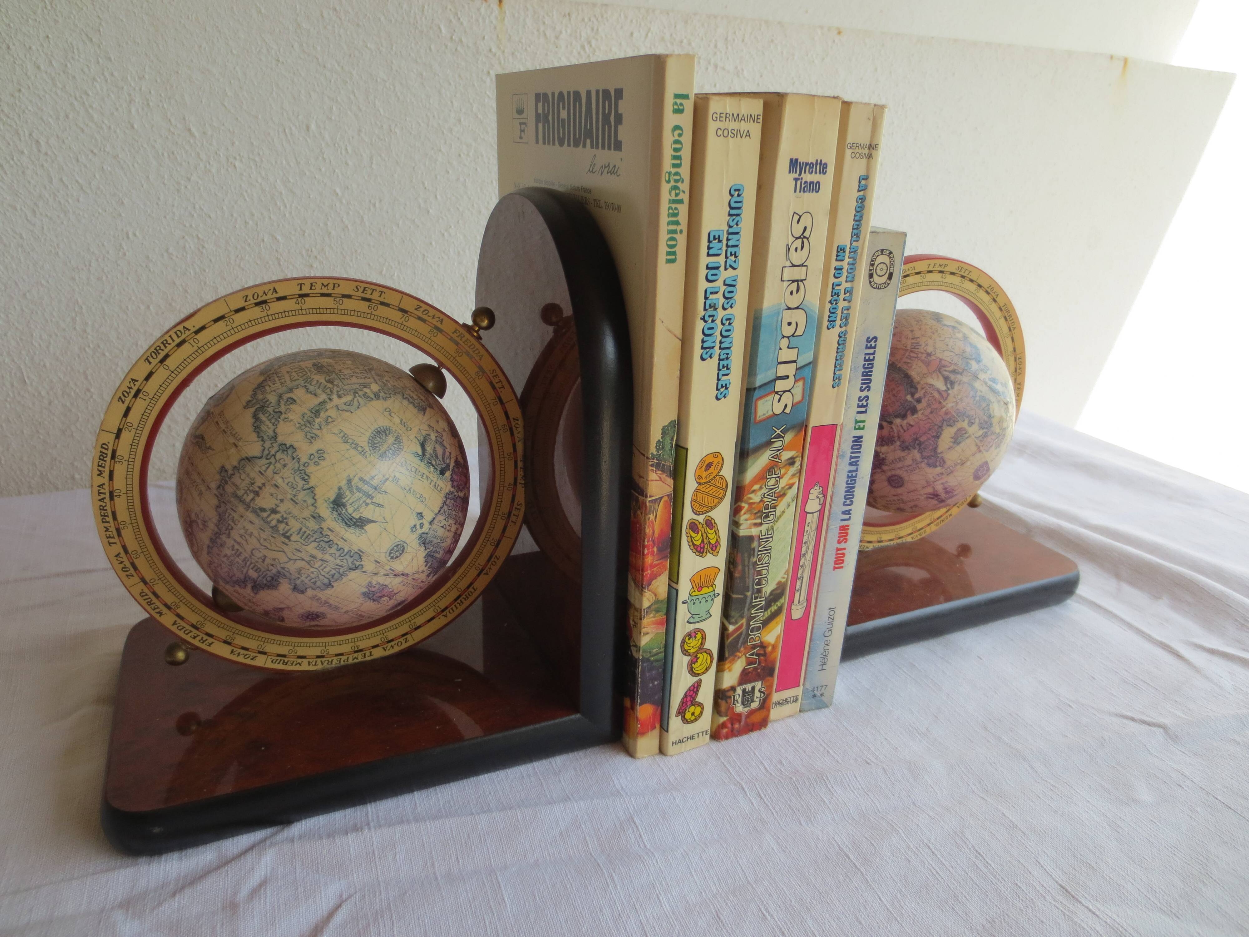 Bookends made of formica and globes.