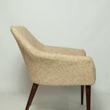 Modern fauteuil en bois orange polka dot bouclé tissus 1960 cocktail fauteuil de salon