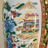 Chinese baluster porcelain vase with polychrome decoration of flowers and pagoda size xxl