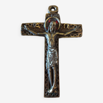 Crucifix croix bronze émaillé signée Dominique Piéchaud bronzier