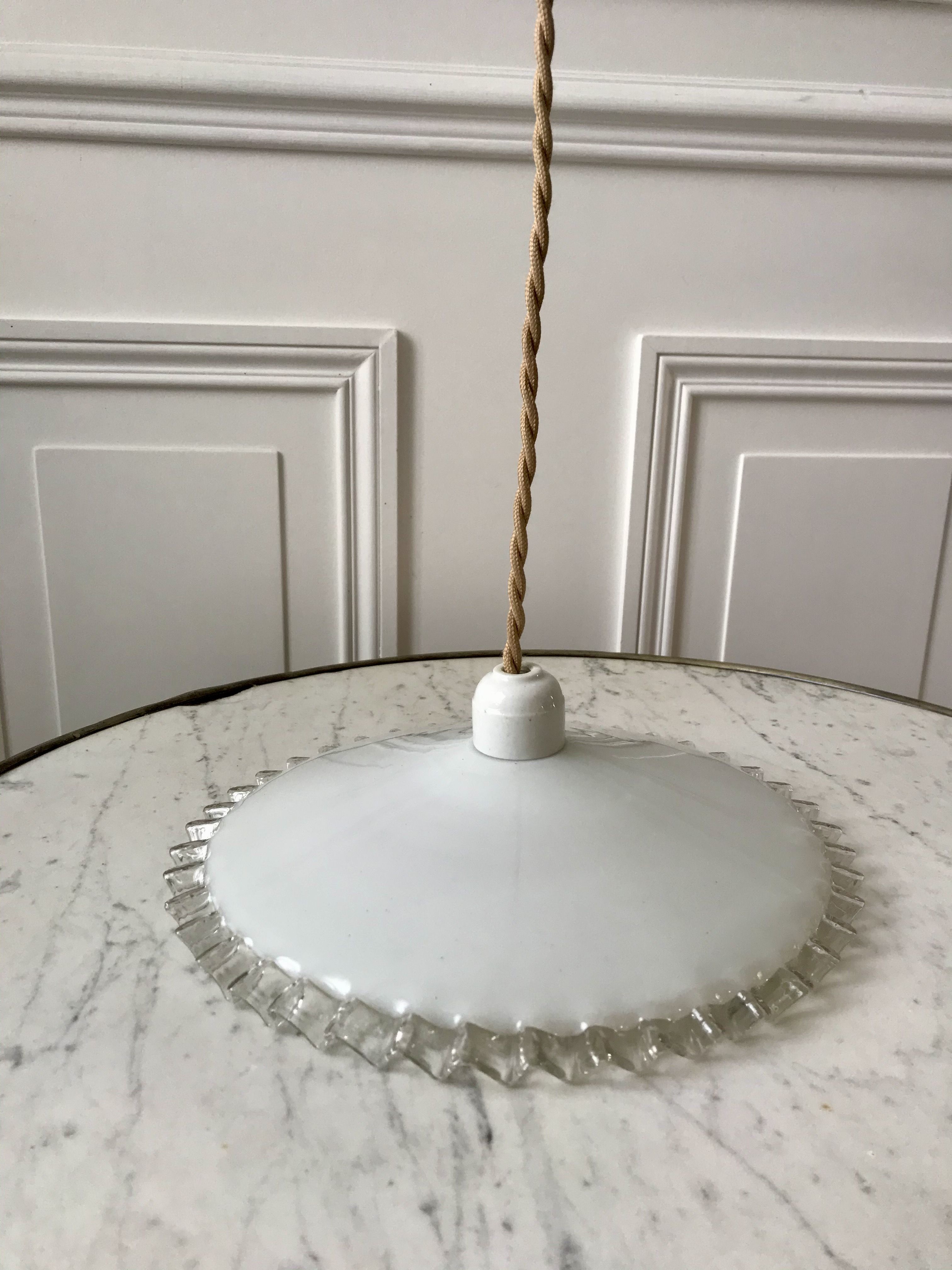 Suspension in serrated opaline and porcelain early twentieth century