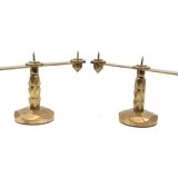 Brutalist brass pair of candle holders, France 1970