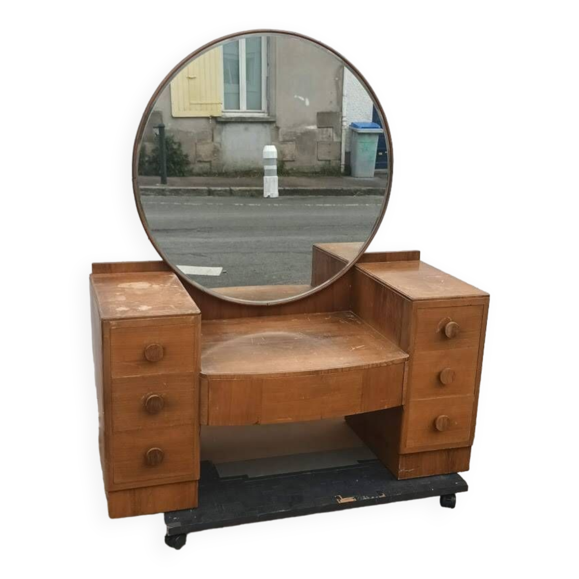 Vintage dressing table large round mirror