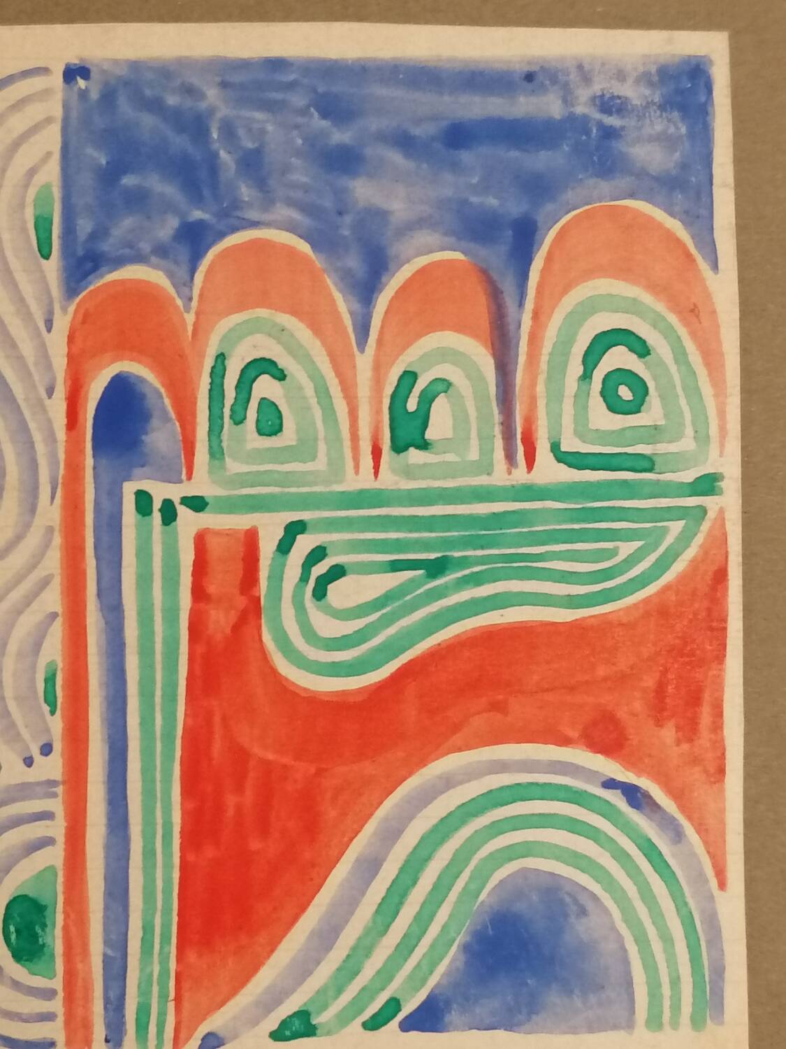 Gouache originale de Sonia DELAUNAY - Étude de tissu - Robert PERRIER