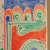 Gouache originale de Sonia DELAUNAY - Étude de tissu - Robert PERRIER