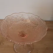 Vintage pink glass footed bowl – Star-decorated compote with draping – Ø 24 cm