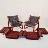Fauteuils suédois scandinave en cuir des années 1970 par Carl-Henrik Spark pour Ulferts Suède