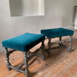 Pair of 19th duck-blue velvet stools