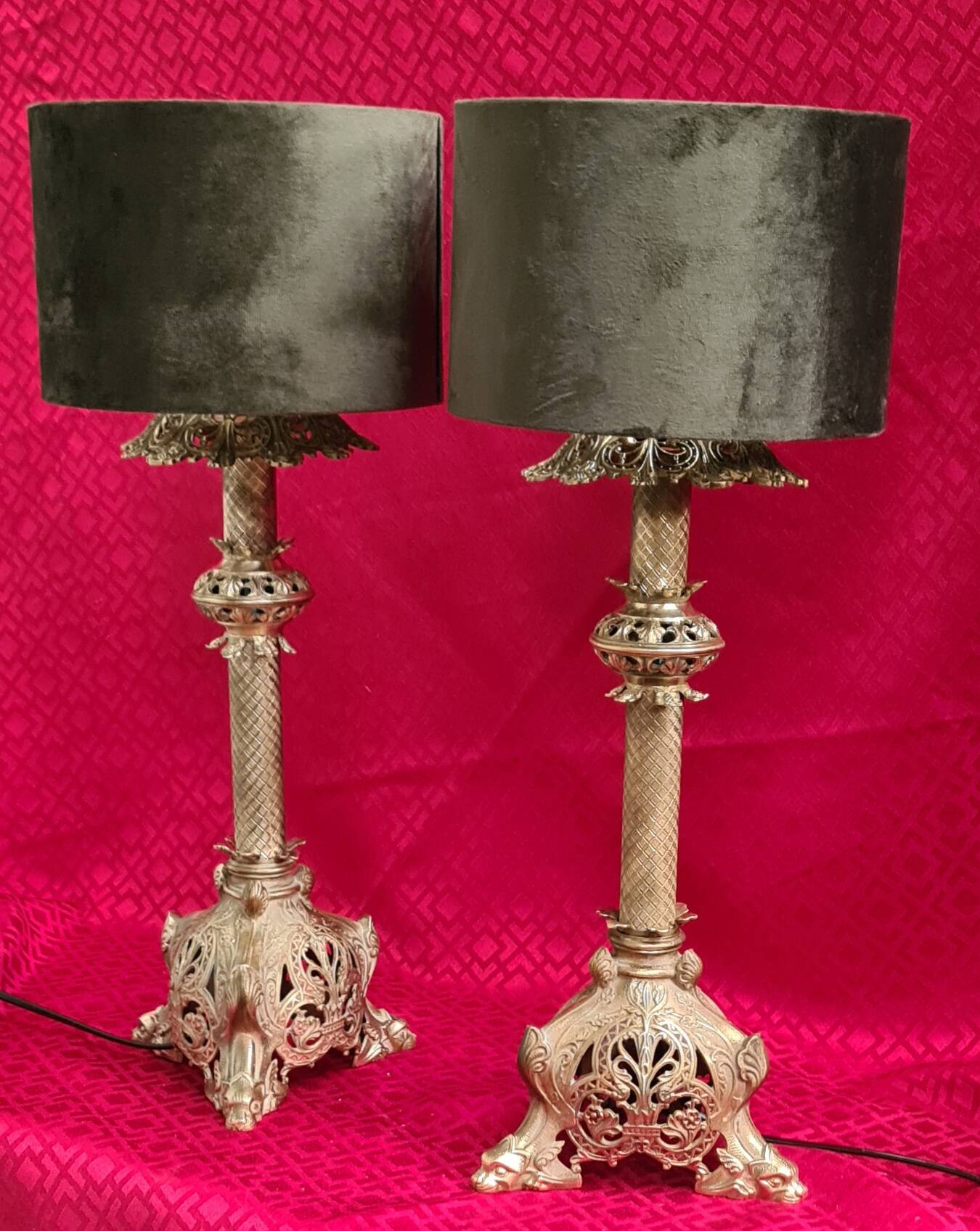 Pair of 18th century chiseled bronze lamps