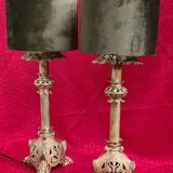 Pair of 18th century chiseled bronze lamps