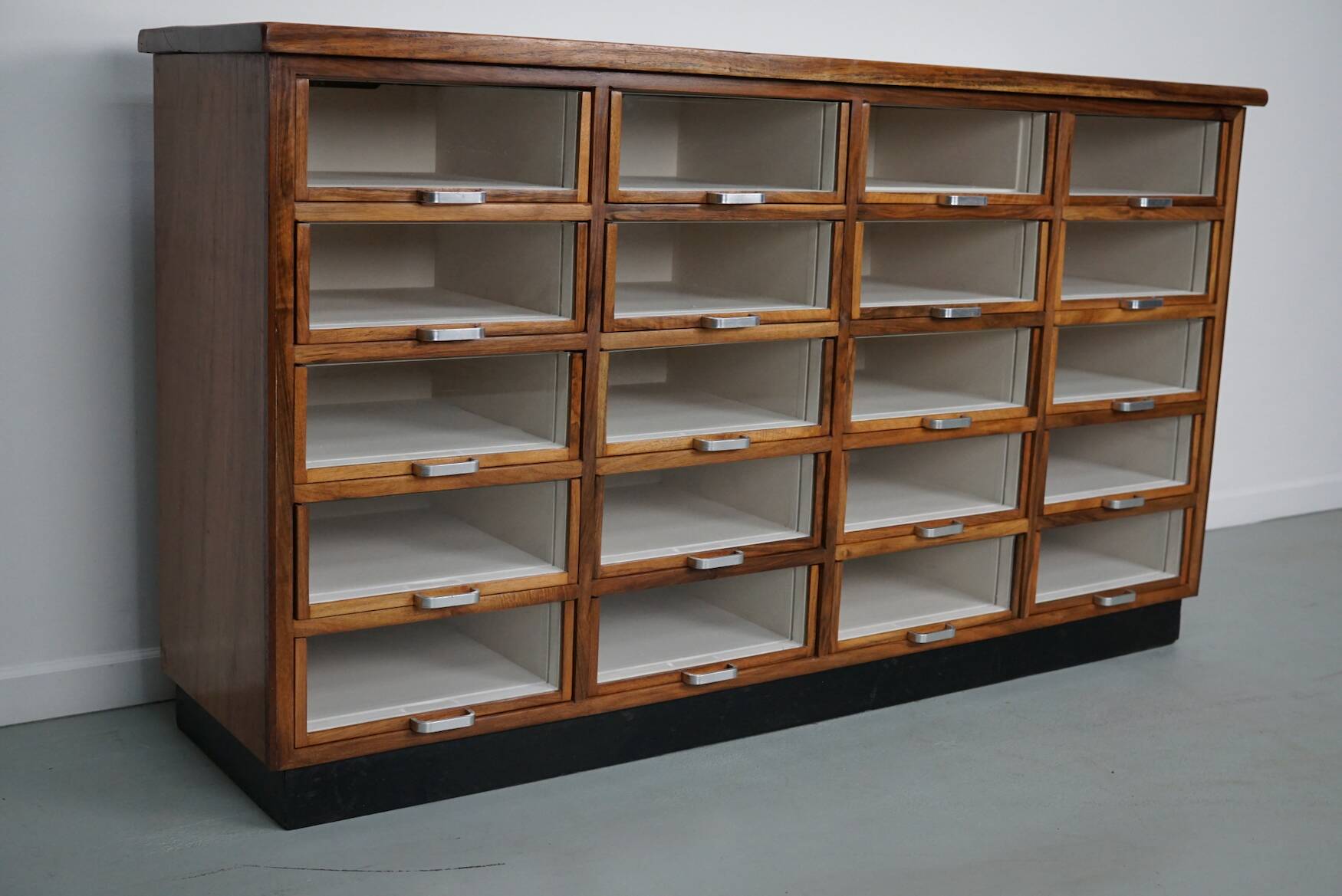 Vintage Dutch Walnut Haberdashery Shop Cabinet / Vitrine, 1950s