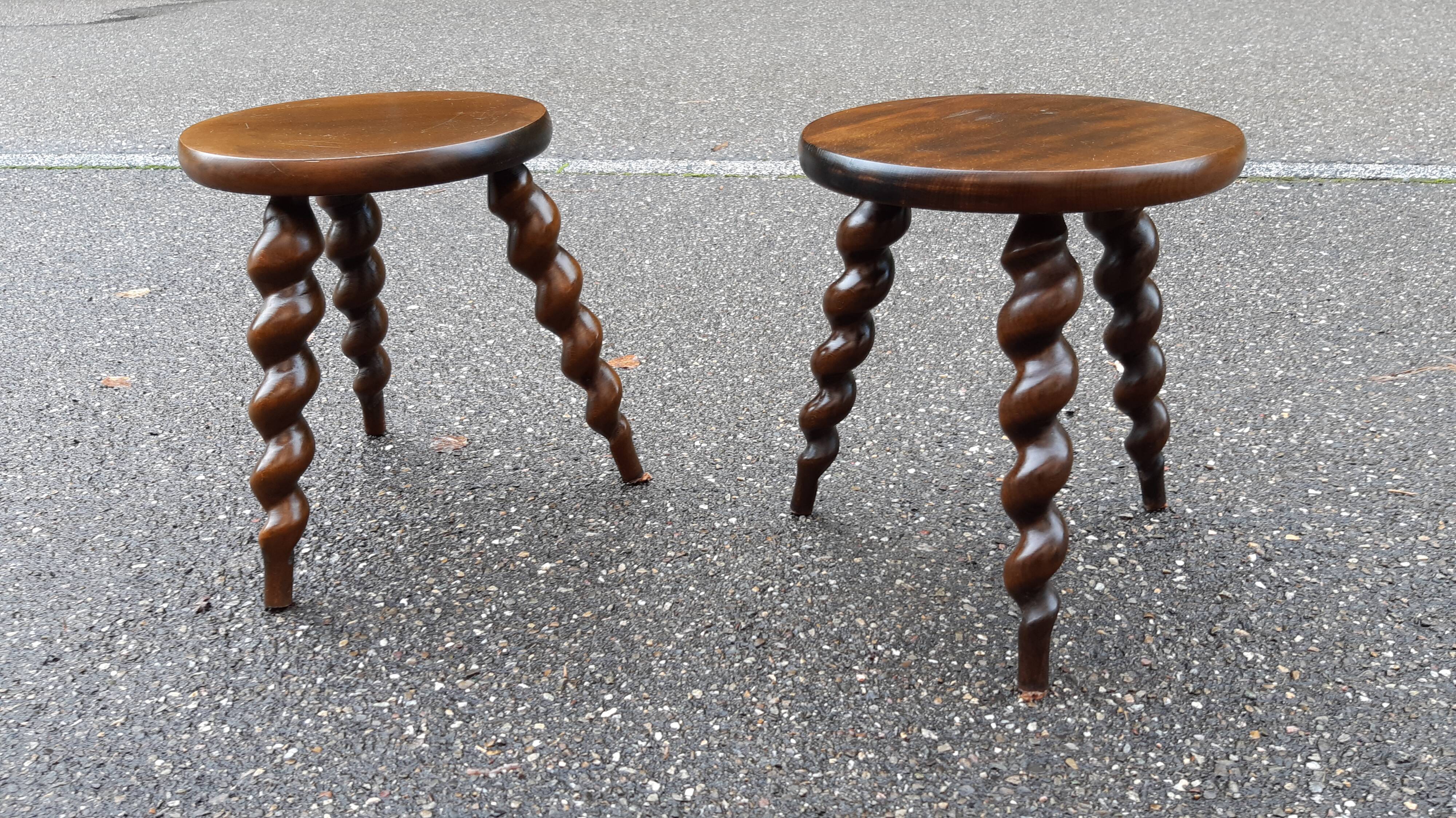 Pair of twisted tripod stools