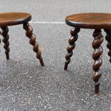 Pair of twisted tripod stools