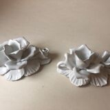 Set of 2 candlesticks in white porcelain