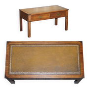 Coffee Table Military Campaign with Brown Leather Top from Harrods London