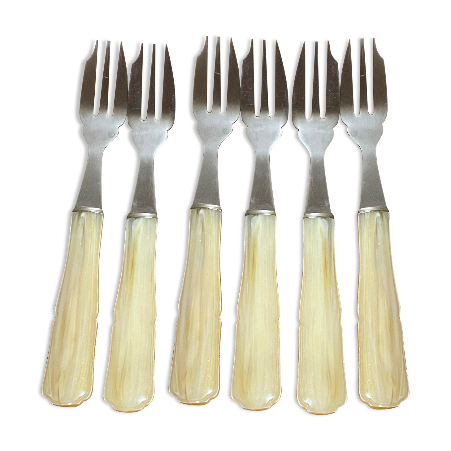 6 Bakelite sleeve dessert forks