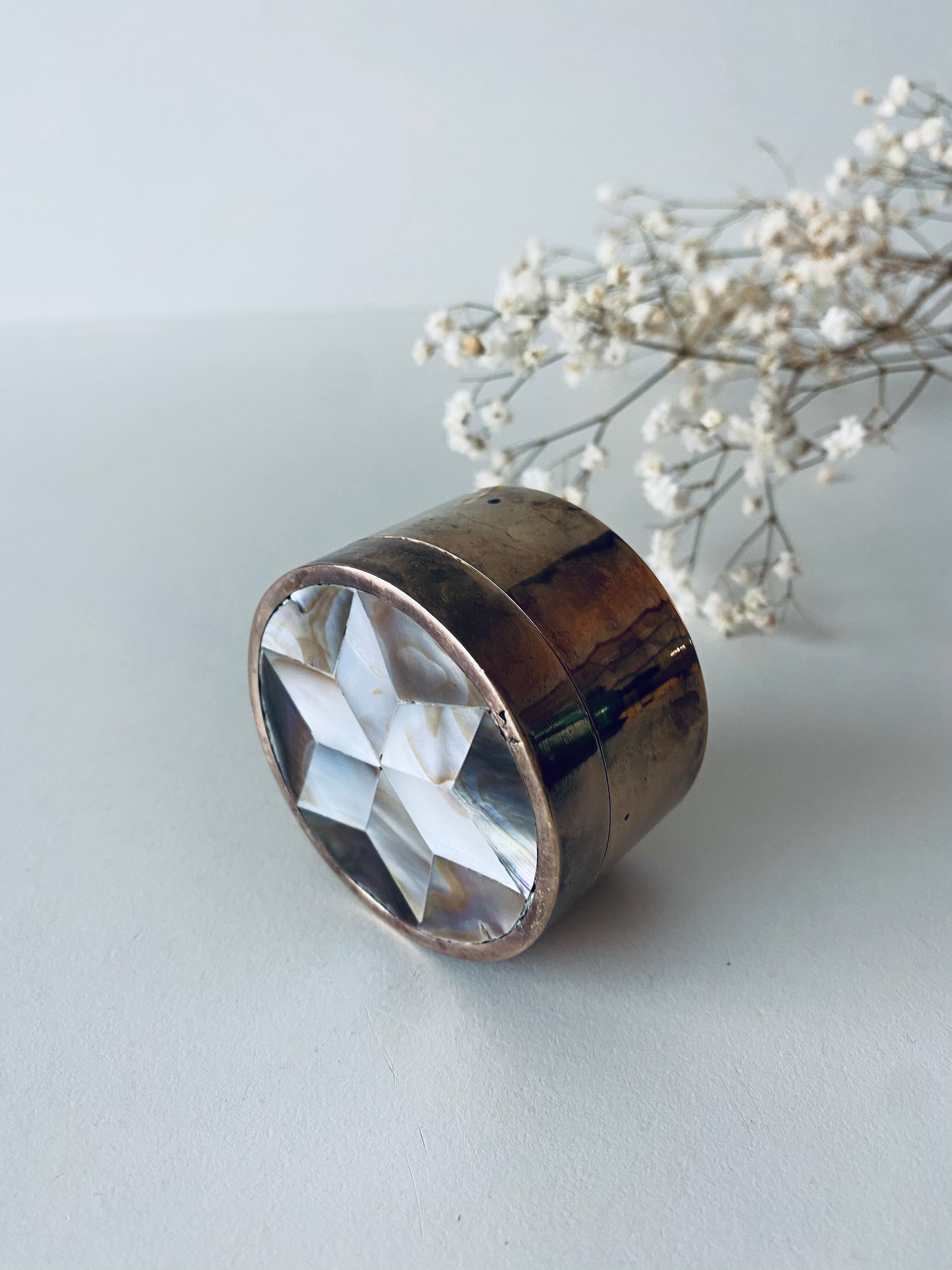 Vintage mother-of-pearl and brass box