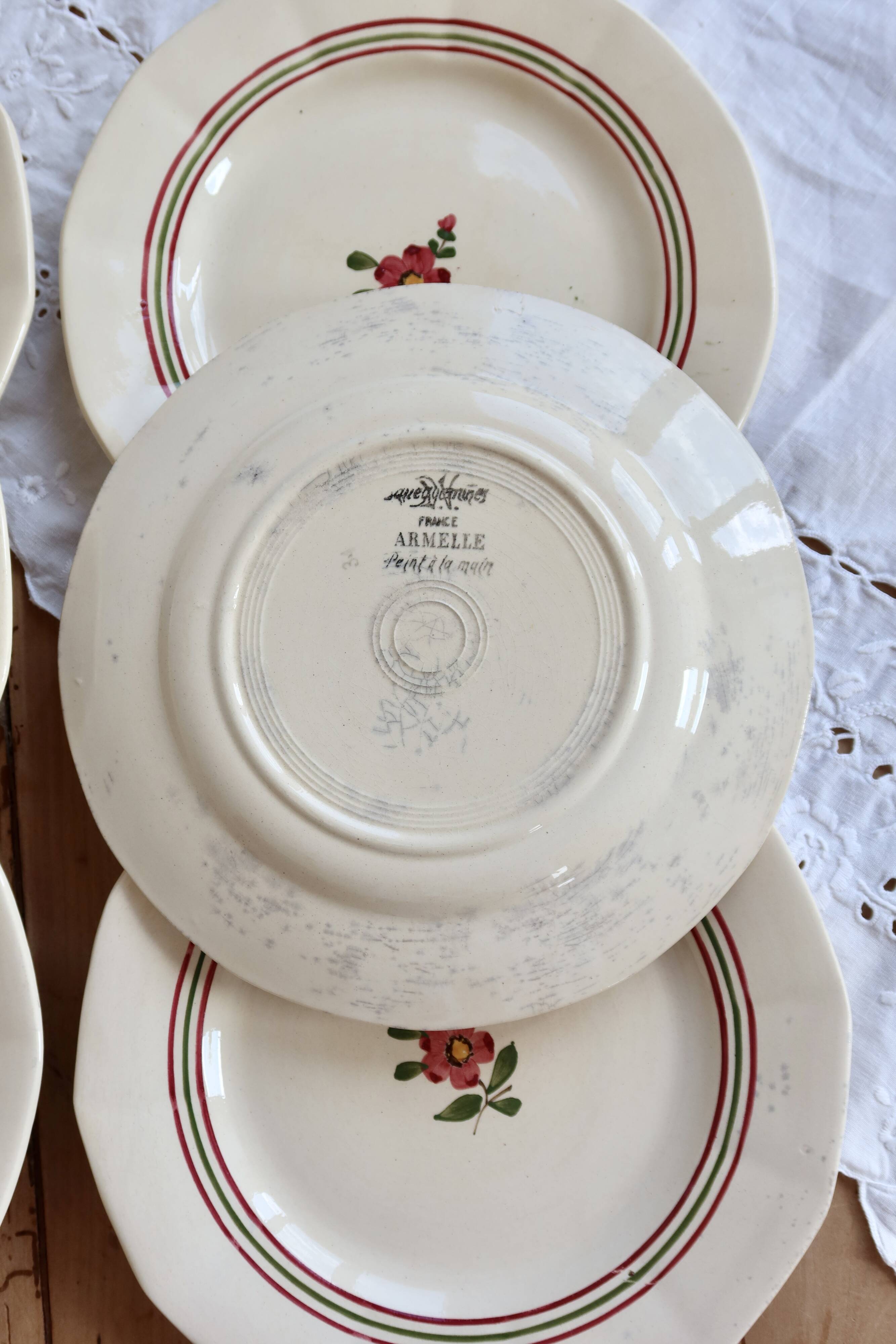 6 antique flat plates made of ironstone from Sarreguemines - Armelle model