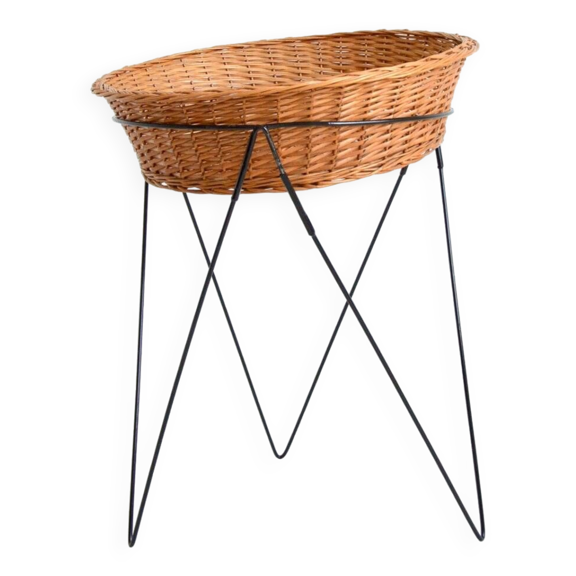 Basket on rattan legs 1950 vintage