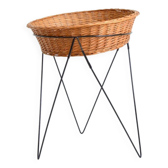 Basket on rattan legs 1950 vintage