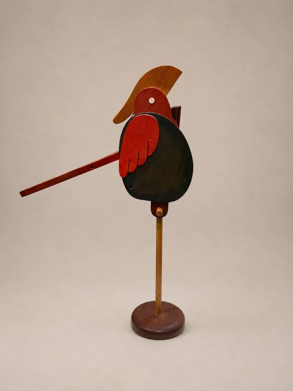 Tirelire sculpturale en bois – Oiseau moderniste – Travail artisanal années