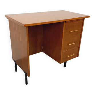Vintage modernist desk in wood and black metal from the 60s