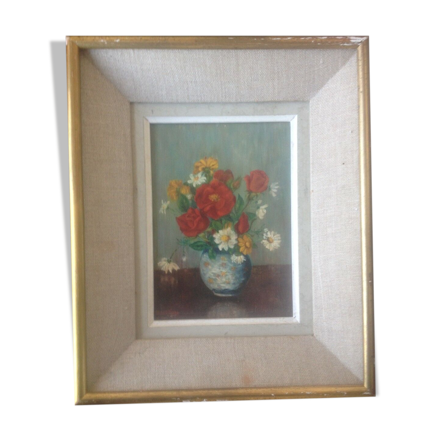 Painting bouquet of flowers signed Petit Jean