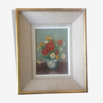 Painting bouquet of flowers signed Petit Jean
