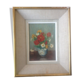 Painting bouquet of flowers signed Petit Jean