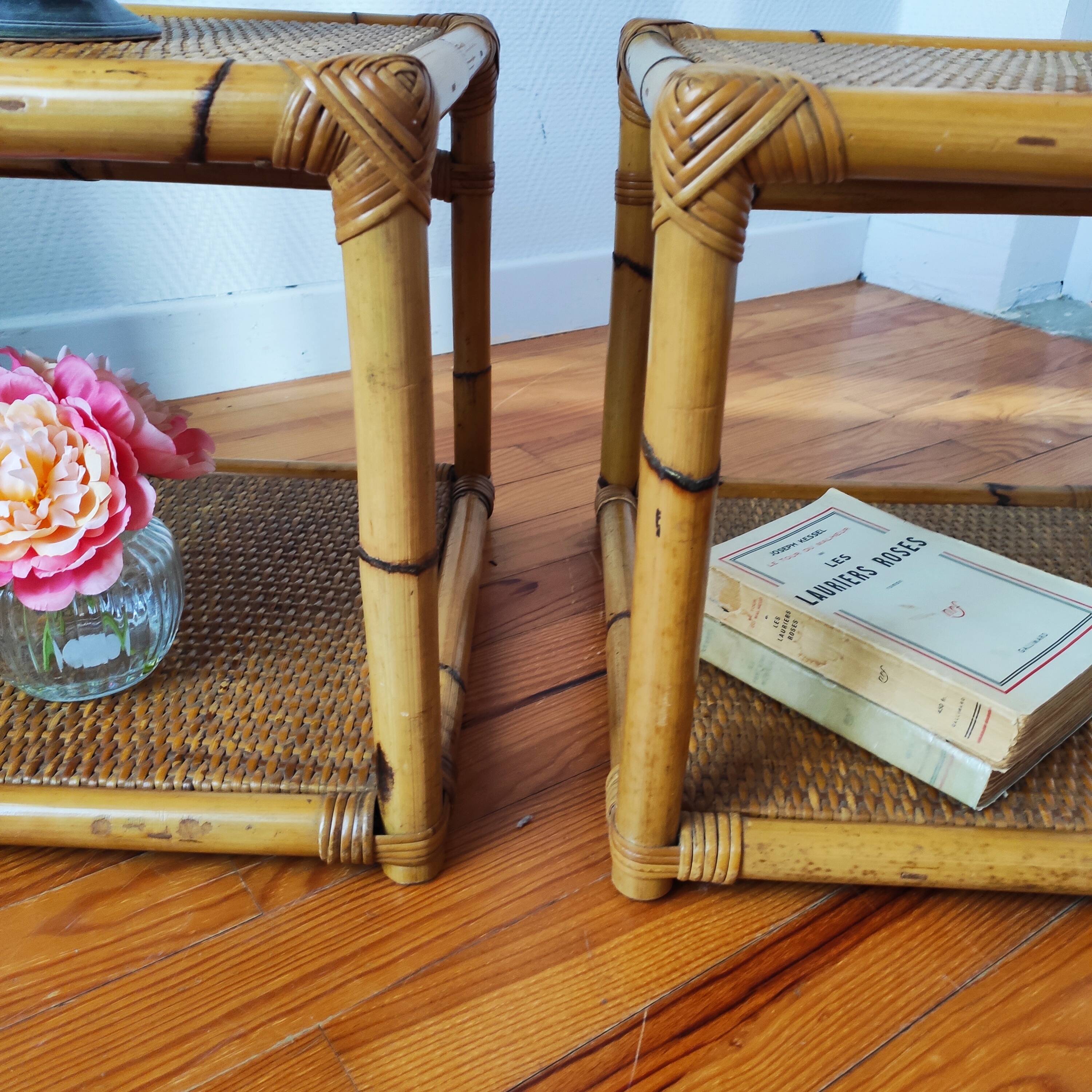 Pair of rattan end table bedside tables