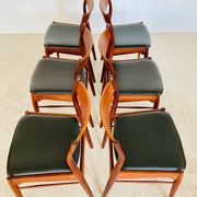 Danish vintage Arne Wahl Iversen teak and leather dining chairs model 26 - 1960s