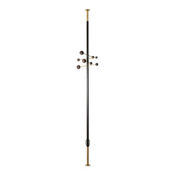 Coat rack from floor to ceiling in lacquered metal and brass. Contemporary.