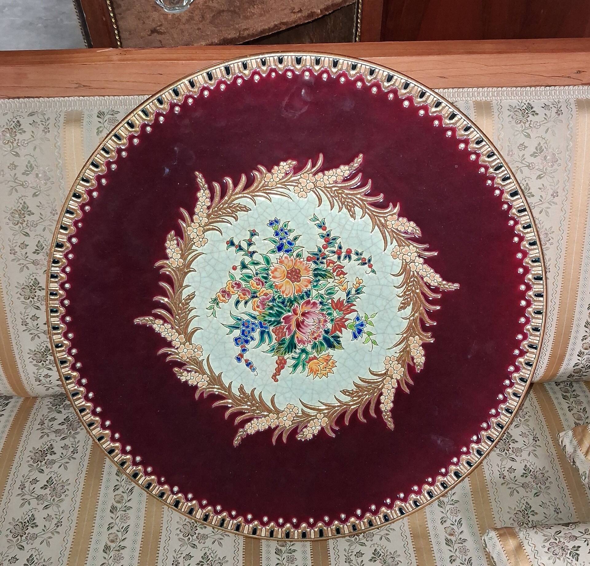 Immense decorative plate in Longwy enamels – Maintenon decor