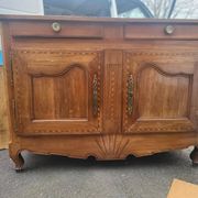 Antique solid wood buffet – marquetry and curved legs – 19th century