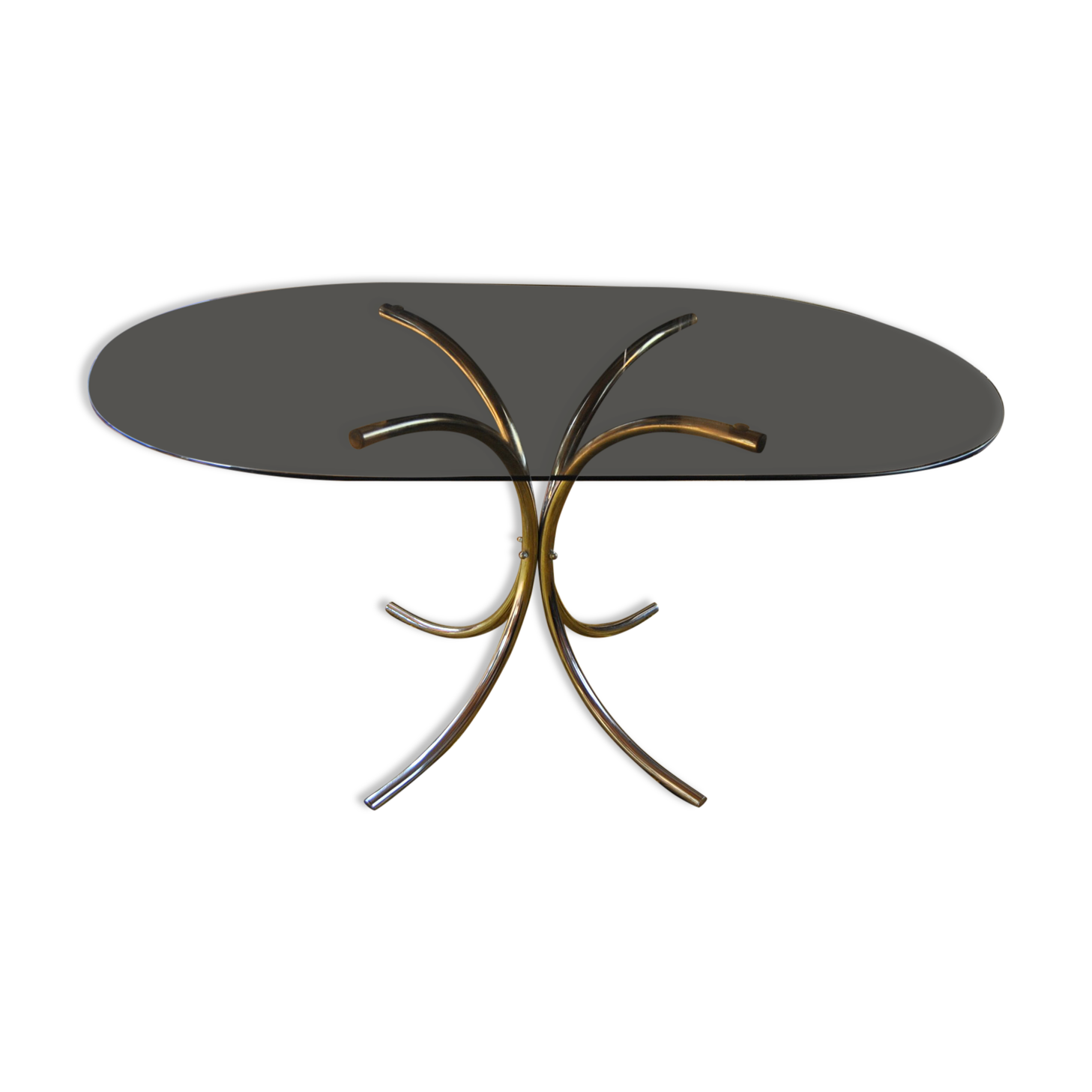 Dining table stainless steel legs and tempered glass top 70s