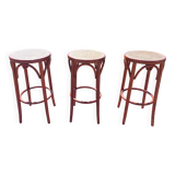 3 wooden and cane bar stools