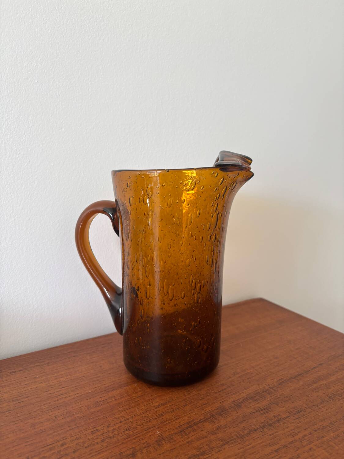 Amber bubble glass carafe signed Biot – mouth-blown – vintage fr