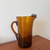 Amber bubble glass carafe signed Biot – mouth-blown – vintage fr