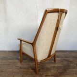 Vintage Scandinavian 1960s armchair in original ecru fabric drowned