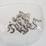Salad bowl in cracked glass with silver decoration