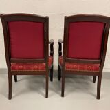 Pair of empire period armchairs in mahogany and silk