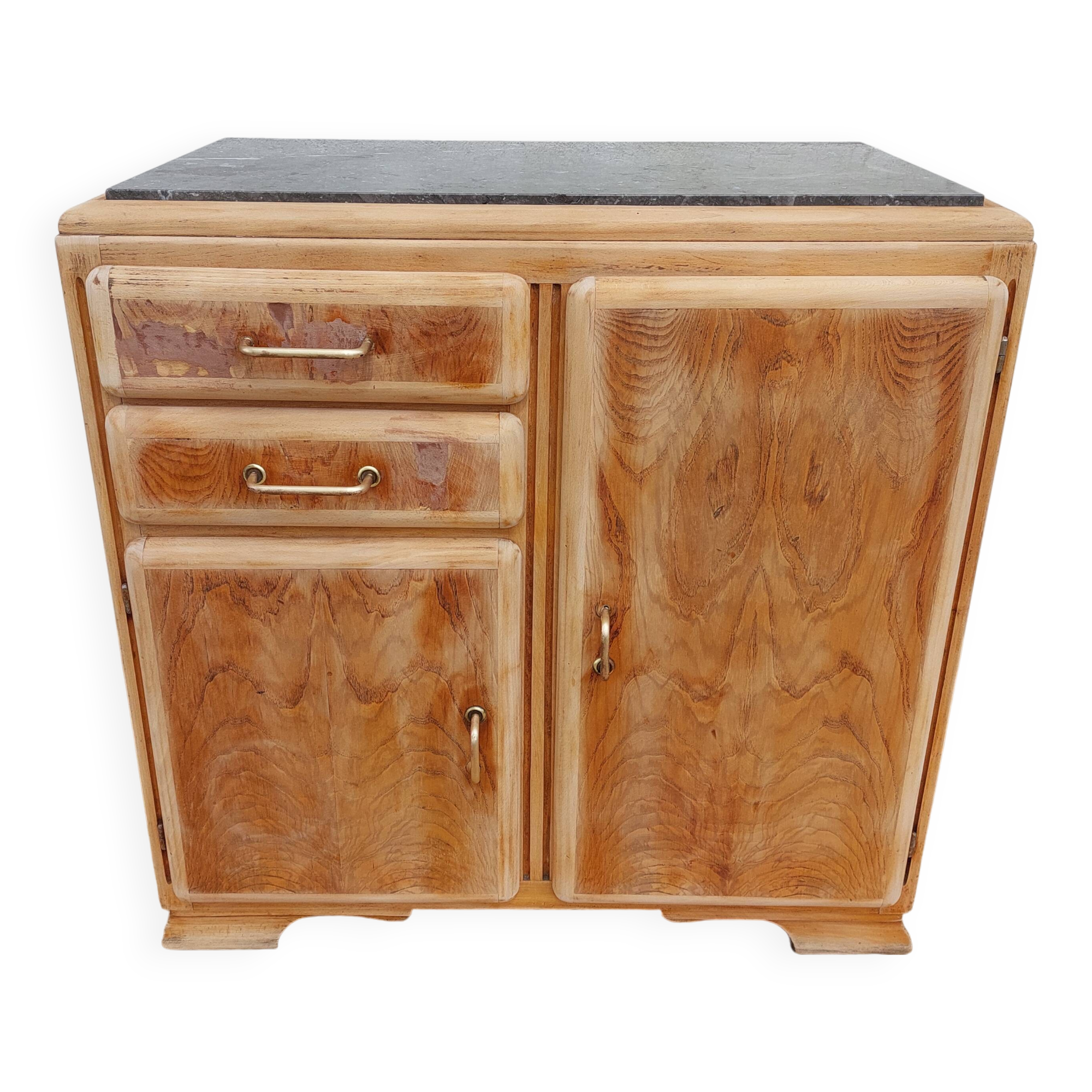 Mado buffet in wood, marble and copper, restored