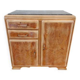 Buffet Mado en bois, marbre et cuivre, restauré