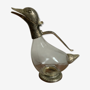 Carafe glass spout pouring duck head in silver metal