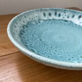 Plat assiette émaillée bleue tripode