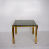Table basse carré en verre et laiton 1980 édition originale
