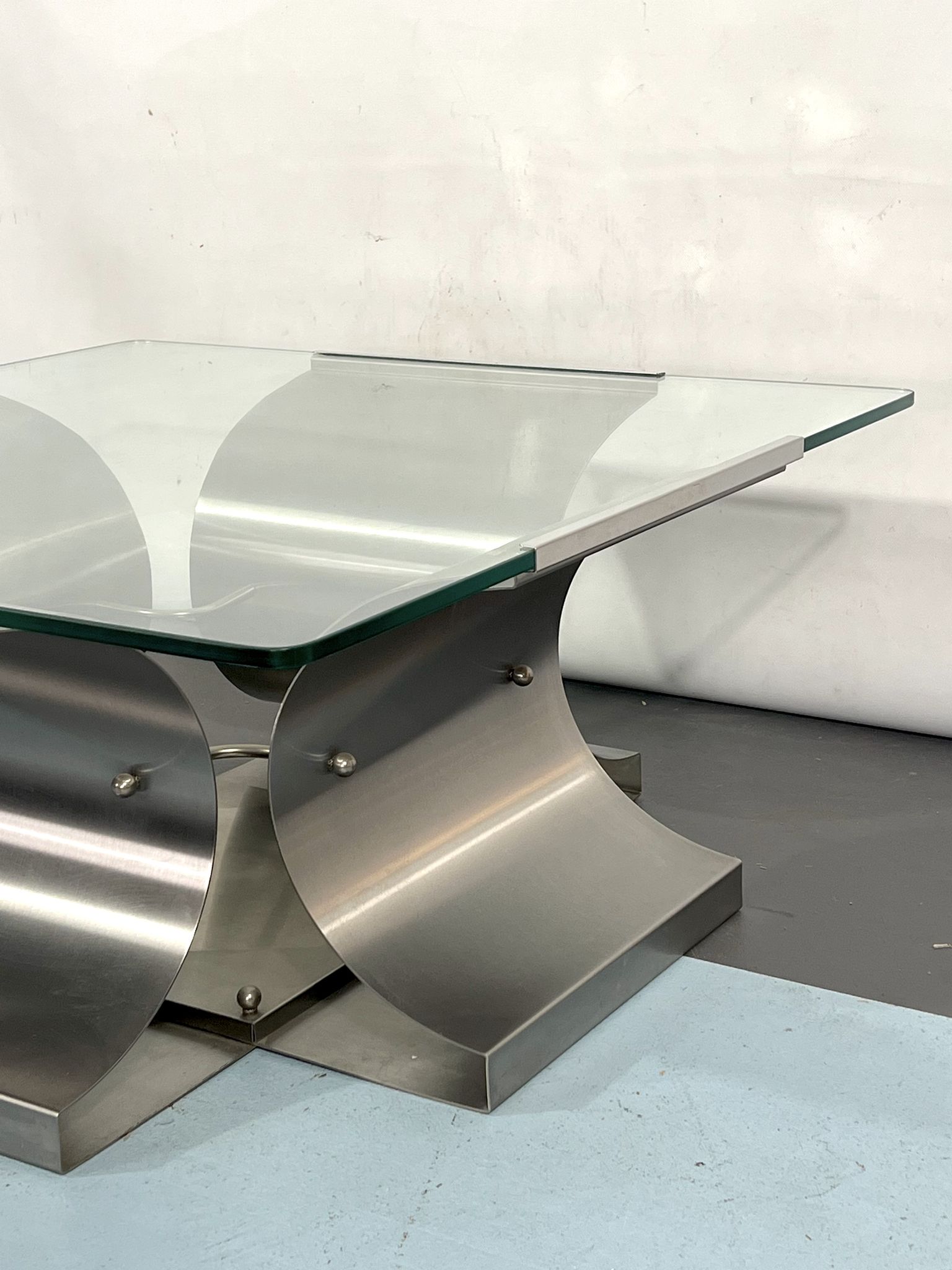 Coffee table in brushed steel 1970