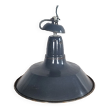 Industrial pendant lamp enamelled blue grey, vintage, 50s