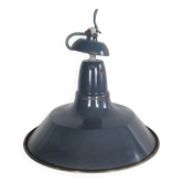 Suspension industrielle émaillée gris bleu, vintage, années 50
